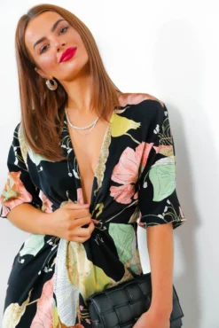 Cocktail OClock - Black Blush Floral Print Midi Dress 9 Cocktail OClock - Black Blush Floral Print Midi Dress -Glamoros Clothing Shop CocktailO Clock BlackBlushFloralPrintMidiDress6