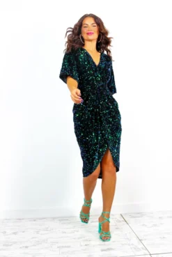 Cocktail O'Clock- Blue Green Sequin Velvet Midi Dress -Glamoros Clothing Shop CocktailO Clock BlueGreenSequinVelvetMidiDress 2