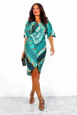 Cocktail OClock - Dark Green Paisley Midi Dress