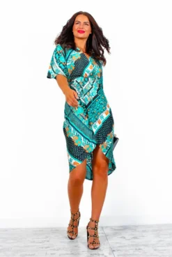Cocktail OClock - Dark Green Paisley Midi Dress -Glamoros Clothing Shop CocktailO Clock DarkGreenPaisleyMidiDress2