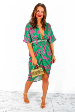 Cocktail OClock - Green Pink Floral Midi Dress 8 Cocktail OClock - Green Pink Floral Midi Dress -Glamoros Clothing Shop CocktailO Clock GreenPinkFloralMidiDress 1