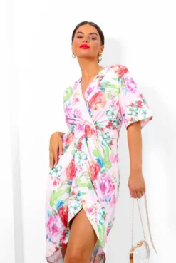 Cocktail OClock - Light Pink Floral Midi Dress -Glamoros Clothing Shop CocktailO Clock LightPinkFloralMidiDress
