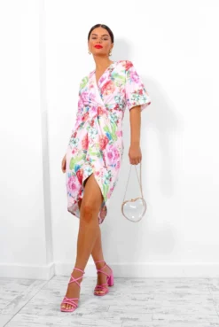 Cocktail OClock - Light Pink Floral Midi Dress -Glamoros Clothing Shop CocktailO Clock LightPinkFloralMidiDress 2