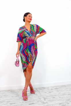 Cocktail OClock - Multi Rainbow Animal Print Midi Dress -Glamoros Clothing Shop CocktailO Clock MultiRainbowAnimalPrintMidiDress1