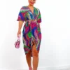 Cocktail OClock - Multi Rainbow Animal Print Midi Dress