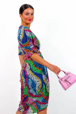 Cocktail OClock - Multi Rainbow Animal Print Midi Dress -Glamoros Clothing Shop CocktailO Clock MultiRainbowAnimalPrintMidiDress3