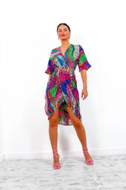 Cocktail OClock - Multi Rainbow Animal Print Midi Dress -Glamoros Clothing Shop CocktailO Clock MultiRainbowAnimalPrintMidiDress4