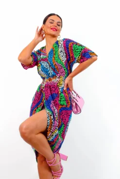 Cocktail OClock - Multi Rainbow Animal Print Midi Dress -Glamoros Clothing Shop CocktailO Clock MultiRainbowAnimalPrintMidiDress6