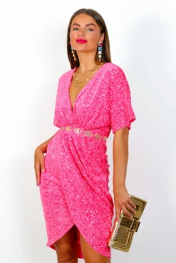 Cocktail O'Clock- Pink Sequin Midi Dress 12 Cocktail O'Clock- Pink Sequin Midi Dress -Glamoros Clothing Shop CocktailO Clock PinkSequinMidiDress 4