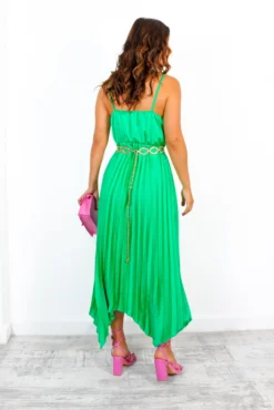 Cowl Me, Maybe? - Green Cowl Neck Satin Pleated Midi Dress -Glamoros Clothing Shop CowlMe Maybe GreenCowlNeckSatinPleatedMidiDress 6