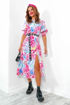 Cuff It Up - Pink Multi Floral Midi Dress 8 Cuff It Up - Pink Multi Floral Midi Dress -Glamoros Clothing Shop CuffItUp PinkMultiFloralMidiDress2
