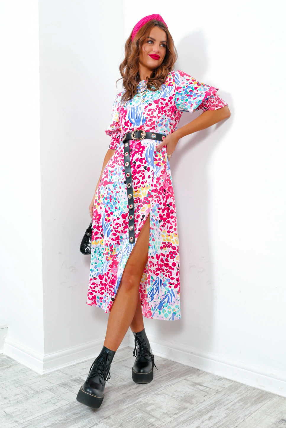 Cuff It Up - Pink Multi Floral Midi Dress 1 Cuff It Up - Pink Multi Floral Midi Dress