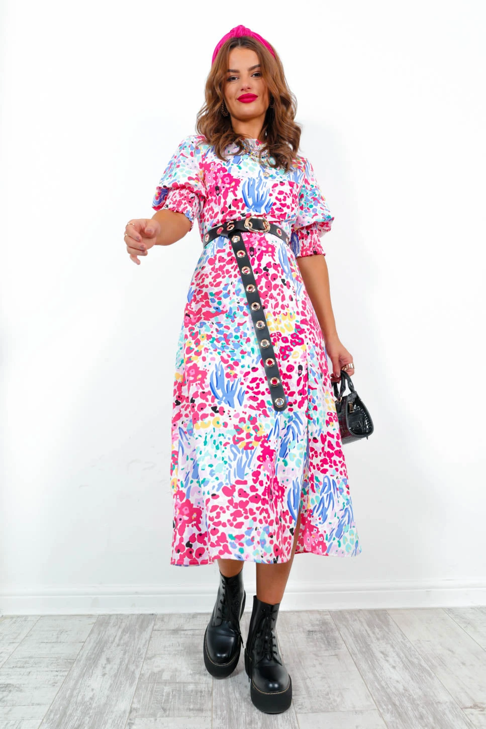Cuff It Up - Pink Multi Floral Midi Dress 6 Cuff It Up - Pink Multi Floral Midi Dress - Image 6
