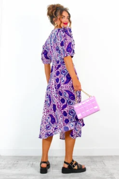 Cuff It Up - Purple Paisley Print Midi Dress -Glamoros Clothing Shop CuffItUp PurplePaisleyPrintMidiDress 3