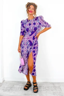 Cuff It Up - Purple Paisley Print Midi Dress -Glamoros Clothing Shop CuffItUp PurplePaisleyPrintMidiDress 4