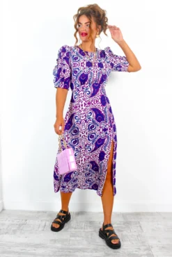 Cuff It Up - Purple Paisley Print Midi Dress -Glamoros Clothing Shop CuffItUp PurplePaisleyPrintMidiDress 5