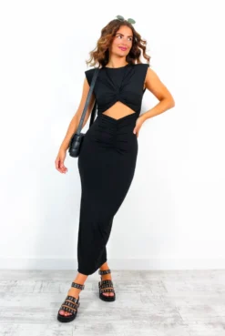 Cutting Edge - Black Knot Front Midi Dress
