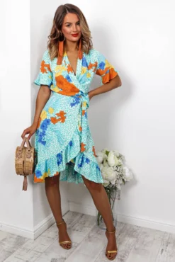 Tropical Getaway - Turquoise Wrap Dress -Glamoros Clothing Shop DIRTY LITTLE STYLE BITCH 129035863