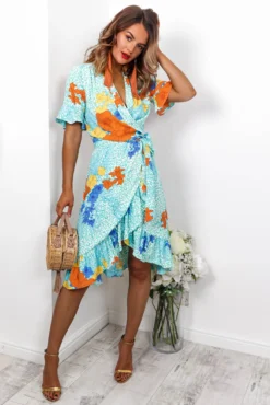 Tropical Getaway - Turquoise Wrap Dress -Glamoros Clothing Shop DIRTY LITTLE STYLE BITCH 129035865