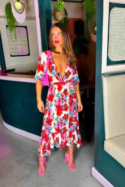 Dolce Vita - White Red Floral Maxi Dress -Glamoros Clothing Shop Dolce Vita White Red Floral Maxi Dress