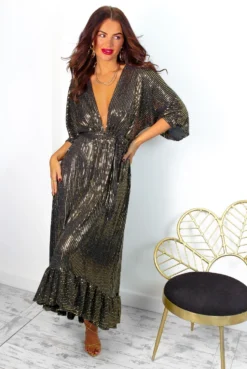 Dolce Vita - Black Gold Line Sequin Midi Dress -Glamoros Clothing Shop DolceVita BlackGoldLineSequinMidiDress 11