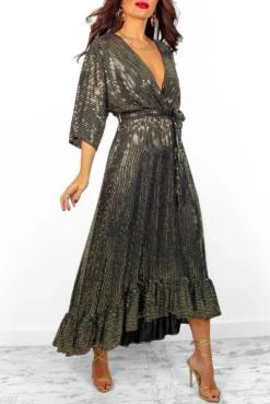 Dolce Vita - Black Gold Line Sequin Midi Dress