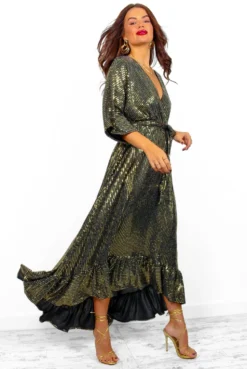 Dolce Vita - Black Gold Line Sequin Midi Dress -Glamoros Clothing Shop DolceVita BlackGoldLineSequinMidiDress 6