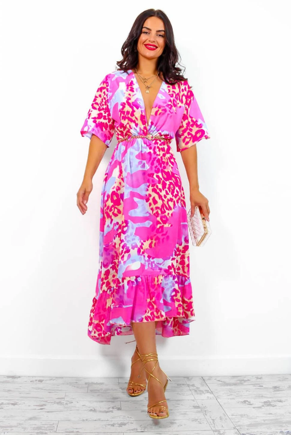Dolce Vita - Fuchsia Lilac Leopard Print Midi Dress 2 Dolce Vita - Fuchsia Lilac Leopard Print Midi Dress - Image 2