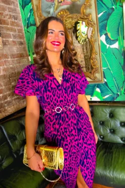 Adore Me - Raspberry Navy Leopard Print Midi Dress 11 Adore Me - Raspberry Navy Leopard Print Midi Dress -Glamoros Clothing Shop Don t Make Me Wait Blue Purple Abstract Print Plunge Midi Dress21