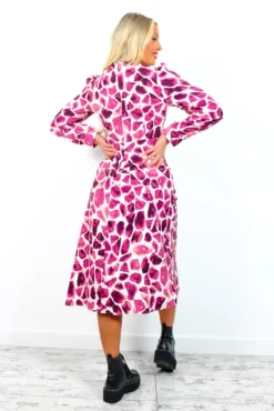 Dont Give A Glam - Magenta Giraffe Print Midi Dress -Glamoros Clothing Shop Don tGiveAGlam MagentaGiraffePrintMidiDress 1