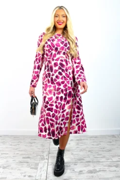 Dont Give A Glam - Magenta Giraffe Print Midi Dress -Glamoros Clothing Shop Don tGiveAGlam MagentaGiraffePrintMidiDress 4