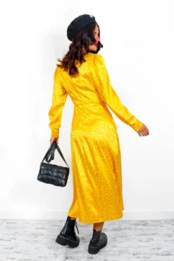 Dont Give A Glam - Mustard Leopard Jacquard Midi Dress -Glamoros Clothing Shop Don tGiveAGlam MustardLeopardJacquardMidiDress 1