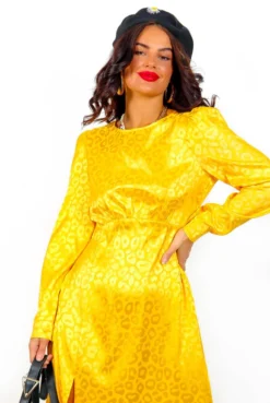 Dont Give A Glam - Mustard Leopard Jacquard Midi Dress -Glamoros Clothing Shop Don tGiveAGlam MustardLeopardJacquardMidiDress 4