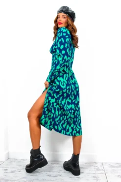 Dont Give A Glam - Navy Green Leopard Print Midi Dress -Glamoros Clothing Shop Don tGiveAGlam NavyGreenLeopardPrintMidiDress5