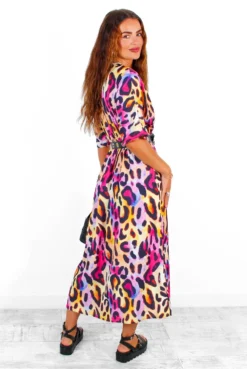 Dont Go Yet - Fuchsia Yellow Leopard Print Midi Dress -Glamoros Clothing Shop Don tGoYet FuchsiaYellowLeopardPrintMidiDress 3
