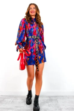 Don't Sleeve Me - Cobalt Abstract Mini Dress -Glamoros Clothing Shop Don tSleeveMe CobaltAbstractMiniDress 3