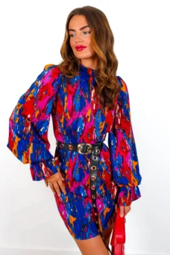 Don't Sleeve Me - Cobalt Abstract Mini Dress -Glamoros Clothing Shop Don tSleeveMe CobaltAbstractMiniDress 5