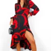 AX Paris Dont Tame Me - Black Red Brushstroke Midi Wrap Dress