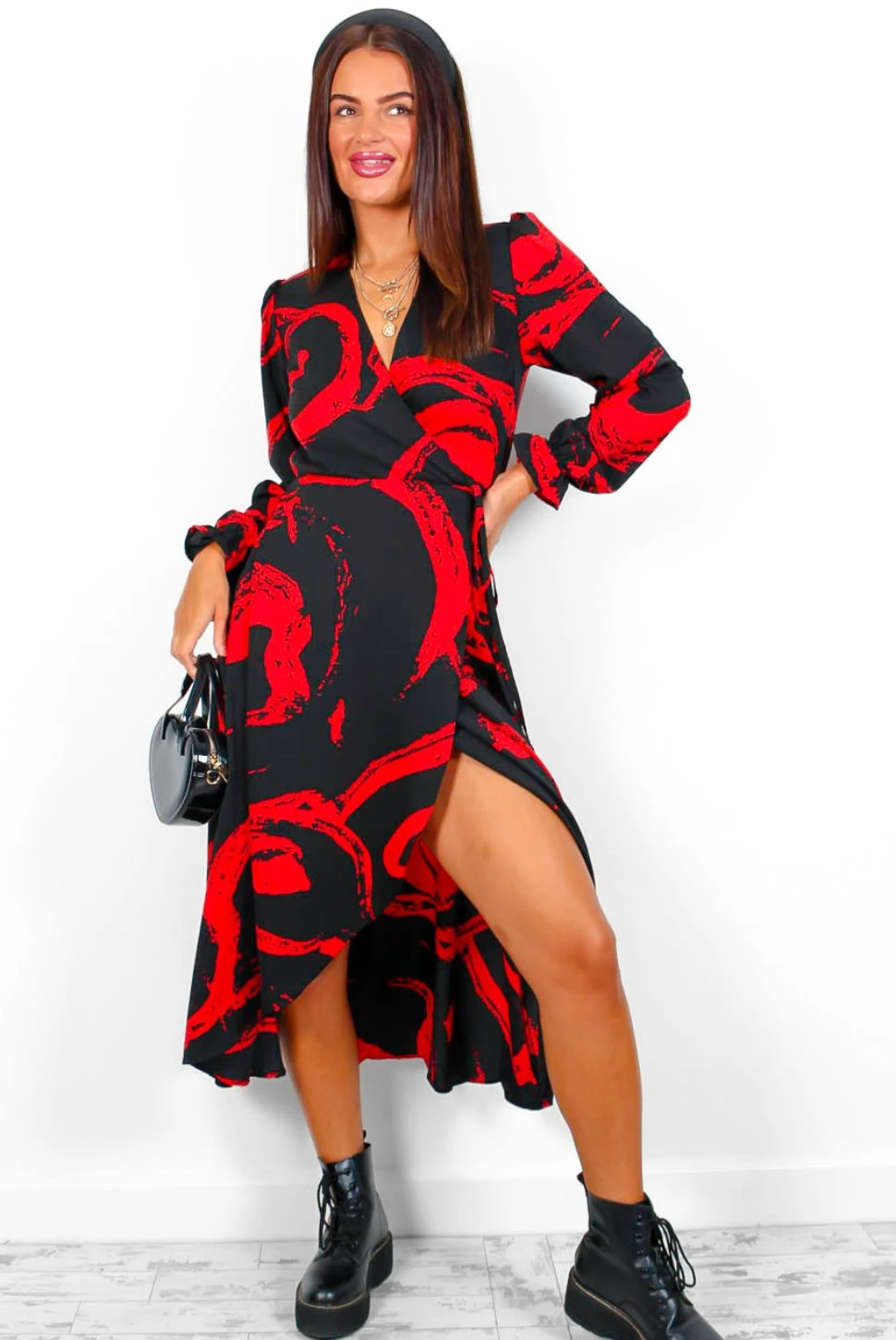 AX Paris Dont Tame Me - Black Red Brushstroke Midi Wrap Dress 1 AX Paris Dont Tame Me - Black Red Brushstroke Midi Wrap Dress