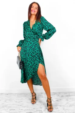 AX Paris Dont Tame Me - Forest Leopard Midi Wrap Dress