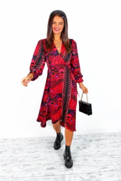 AX Paris Dont Tame Me - Red Multi Printed Midi Wrap Dress -Glamoros Clothing Shop Don tTameMe RedMultiPrintedMidiWrapDress 3