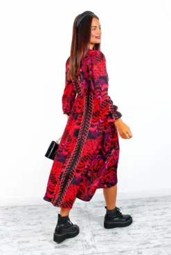 AX Paris Dont Tame Me - Red Multi Printed Midi Wrap Dress -Glamoros Clothing Shop Don tTameMe RedMultiPrintedMidiWrapDress 6