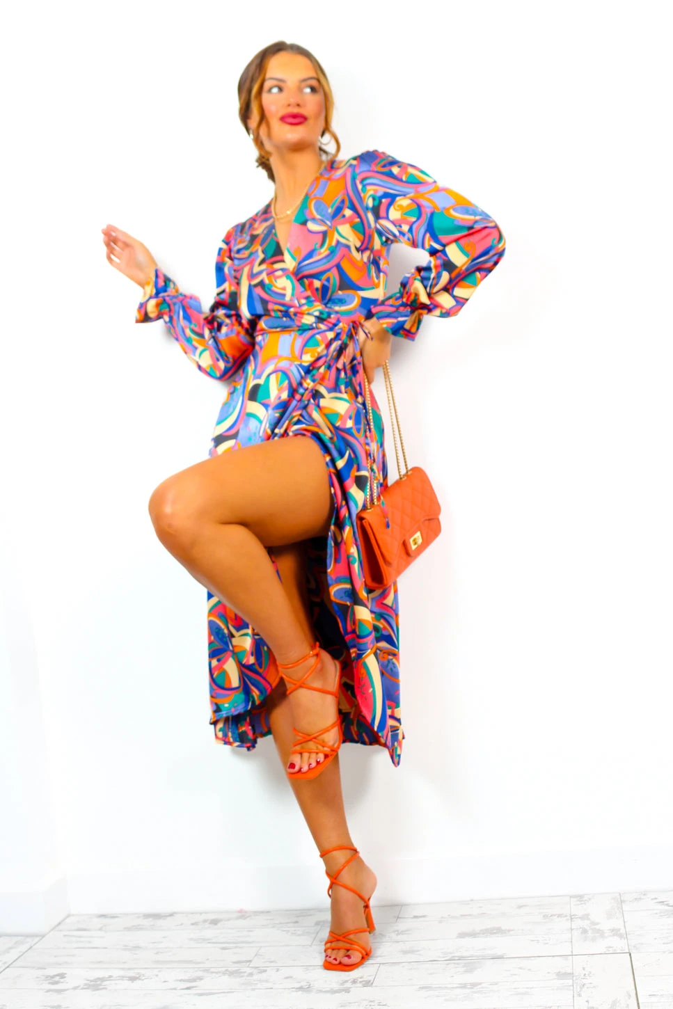 AX Paris Dont Tame Me - Blue Multi Abstract Midi Wrap Dress 4 AX Paris Dont Tame Me - Blue Multi Abstract Midi Wrap Dress - Image 4