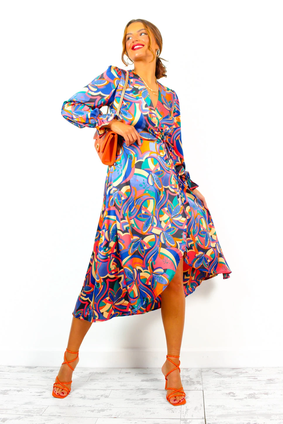 AX Paris Dont Tame Me - Blue Multi Abstract Midi Wrap Dress 2 AX Paris Dont Tame Me - Blue Multi Abstract Midi Wrap Dress - Image 2