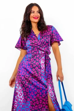 Drawing Attention - Magenta Blue Leopard Midi Wrap Dress 10 Drawing Attention - Magenta Blue Leopard Midi Wrap Dress -Glamoros Clothing Shop DrawingAttention MagentaBlueLeopardMidiWrapDress3