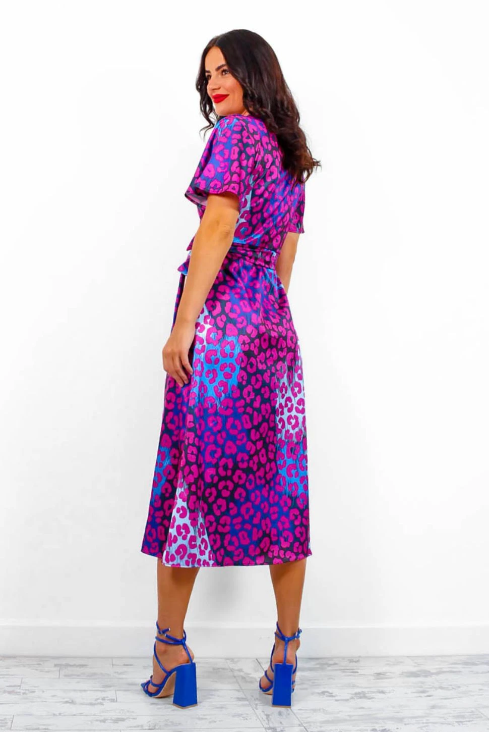Drawing Attention - Magenta Blue Leopard Midi Wrap Dress 6 Drawing Attention - Magenta Blue Leopard Midi Wrap Dress - Image 6