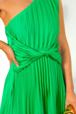 Dream Come True - Green One Shoulder Pleated Twist Waist Midi Dress -Glamoros Clothing Shop DreamComeTrue GreenOneShoulderPleatedTwistWaistMidiDress 1