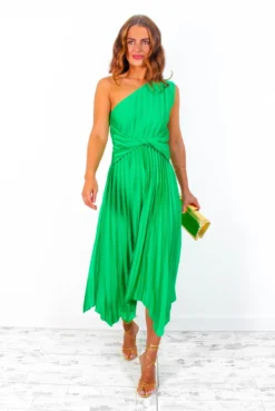 Dream Come True - Green One Shoulder Pleated Twist Waist Midi Dress -Glamoros Clothing Shop DreamComeTrue GreenOneShoulderPleatedTwistWaistMidiDress 5