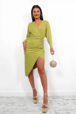 AX Paris Dressed To Perfection - Olive Ruched Midi Dress -Glamoros Clothing Shop DressedToPerfection OliveRuchedMidiDress 6