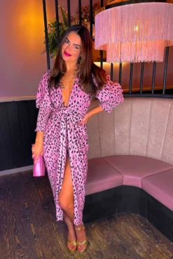 Glamorous Drive Em Wild - Blush Printed Midi Wrap Dress